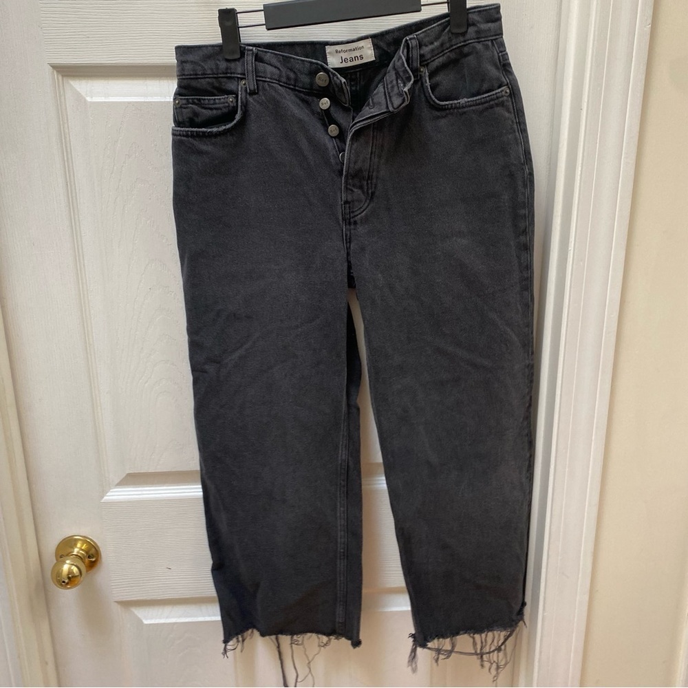 Reformation black gray high rise wide leg jeans button fly cropped - Picture 1 of 9